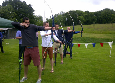 Stag party archery group in Brecon